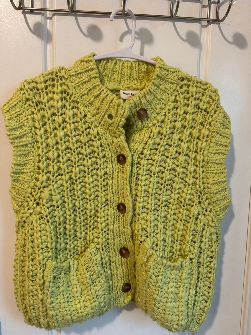 Peach Love California Bright Lime Green Chunky Knit Button-Front Vest